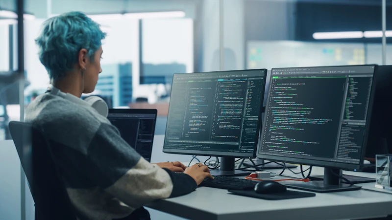 Developer coding with multiple screens
